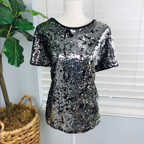 NWOT Blue Bell Full BLACK SILVER SEQUINS TOP - Picture 2 of 7